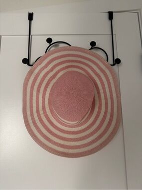 Striped Pink and Cream Wide-Brim Sun Hat pretty woman style